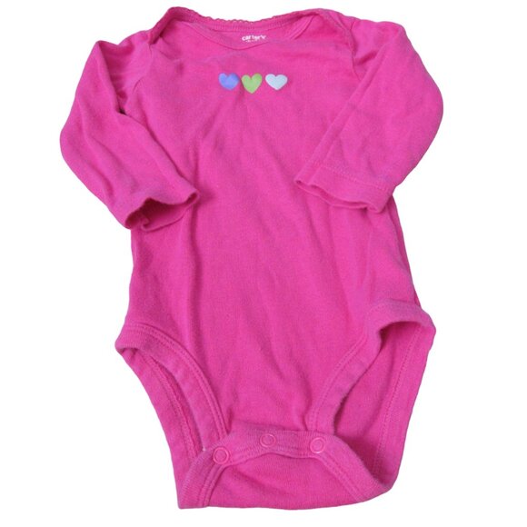 Carters One Piece Onesie‎ Girls 6M Pink Long Sleeve Hearts Infant - Picture 1 of 2